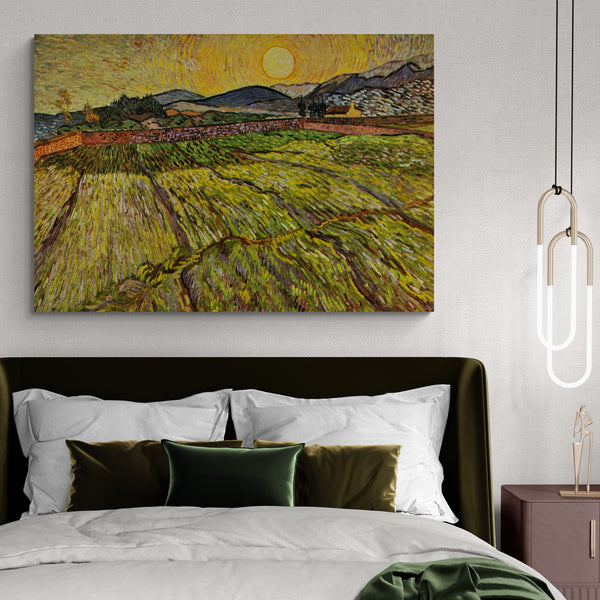 Enclosed Field with Rising Sun The Wheat Field by Vincent Van Gogh Wall Art - Canvas Wall Art Framed Print - Various Sizes