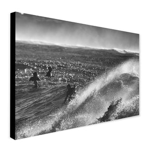 Surfers - Monochrome Waves - Wall Art  - Canvas Wall Art Framed Print - Various Sizes