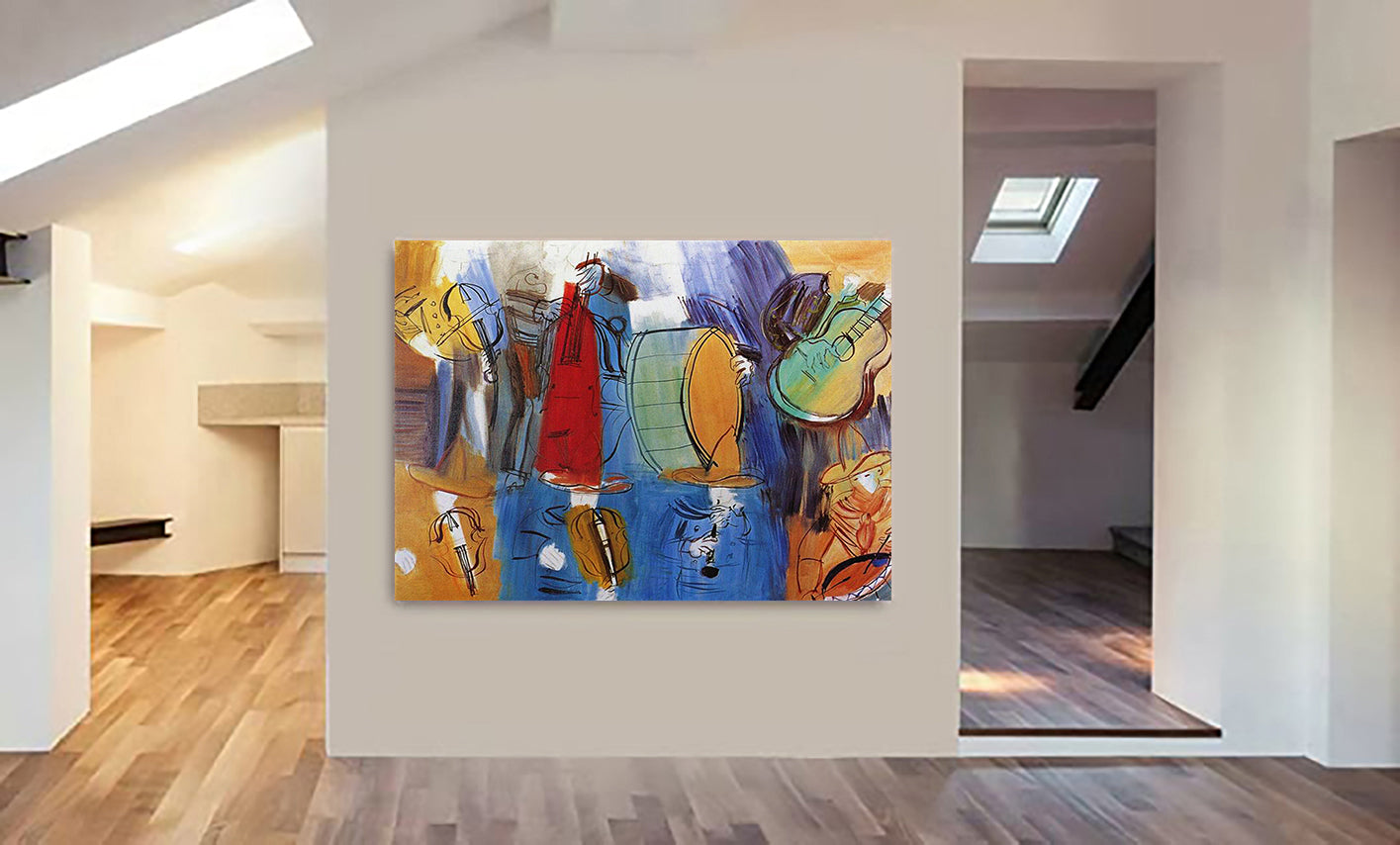 The Mexican Musicians Wall Art by Raoul Dufy - Canvas Wall Art Framed Print - Various Sizes
