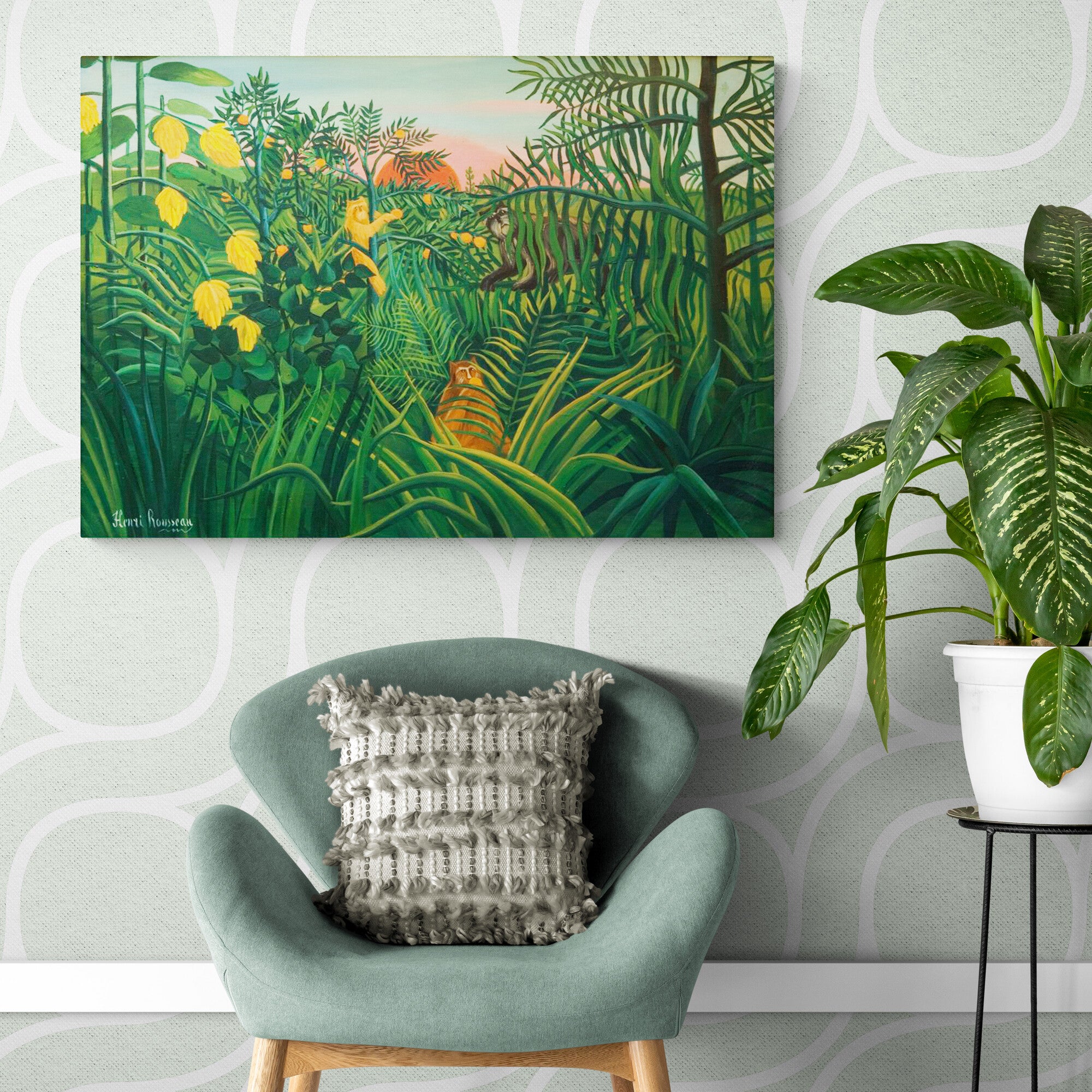 Three Apes In The Orange Grove by Henri Rousseau 1907 - Canvas Wall Art Framed Print - Various Sizes