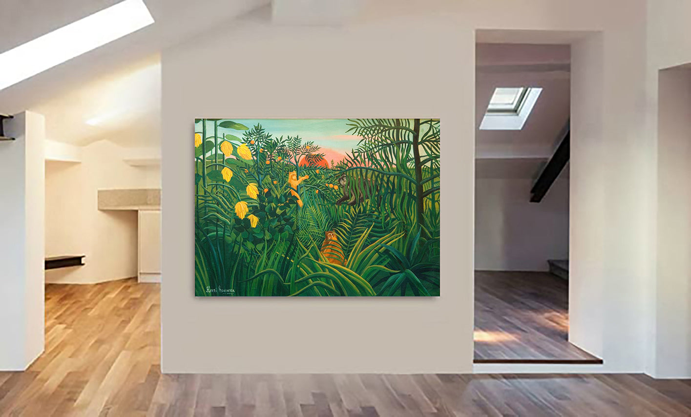Three Apes In The Orange Grove by Henri Rousseau 1907 - Canvas Wall Art Framed Print - Various Sizes
