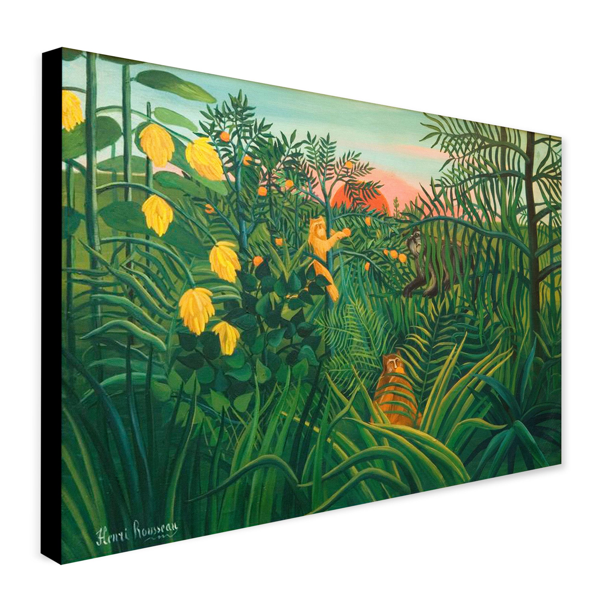 Three Apes In The Orange Grove by Henri Rousseau 1907 - Canvas Wall Art Framed Print - Various Sizes
