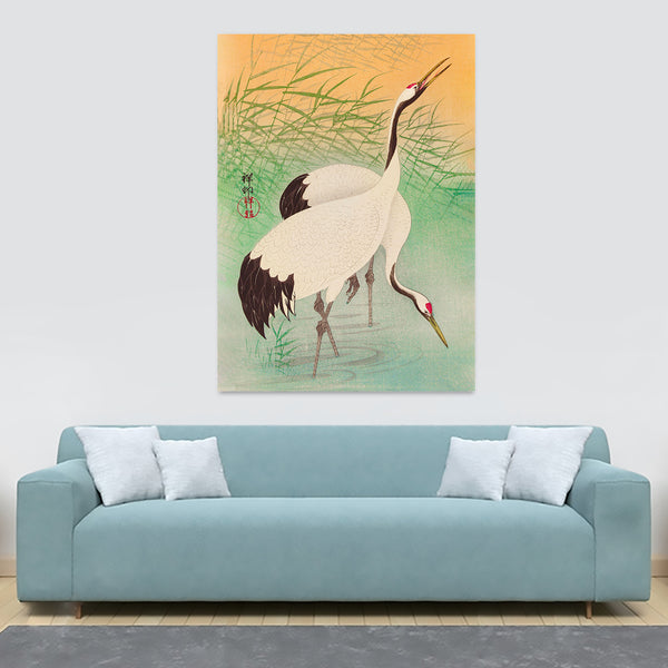 Two Cranes - Japanese Wall Art by Ohara Koson - Canvas Wall Art Framed  Print - Various Sizes