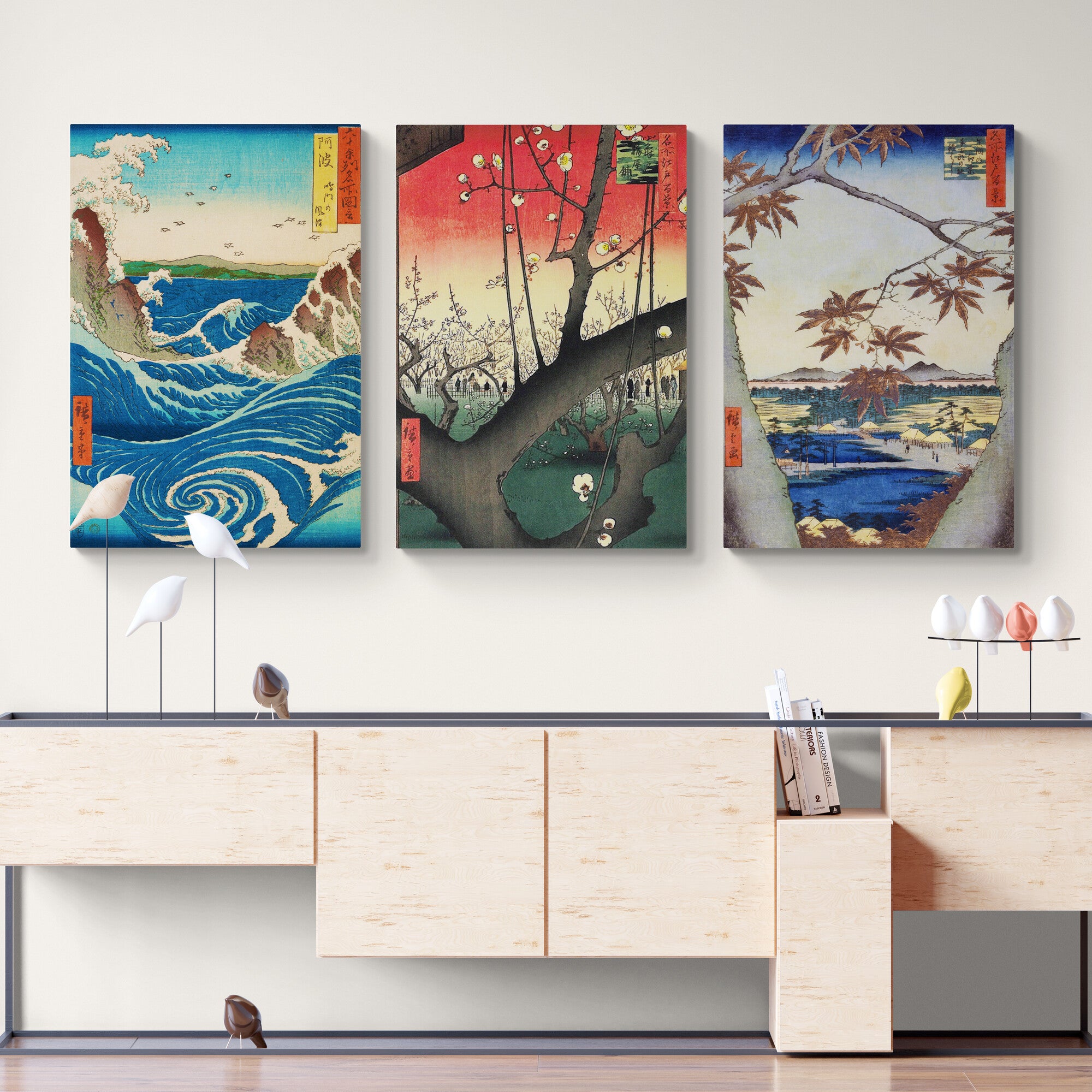 Utagawa Hiroshige - Japanese Wall Art - Landscapes Paintings - Set of 3 Prints - Canvas Wall Art Framed Prints - Various Sizes