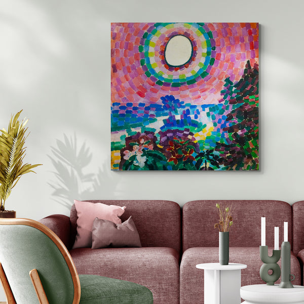 Landscape with Disc Abstract Art by Robert Delaunay - Framed Canvas Wall Art - Various Sizes