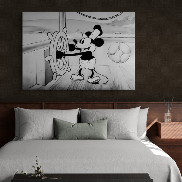 Mickey Mouse - Steamboat Willie - Vintage Movie Wall Art - Canvas Wall Art Framed Print - Various Sizes
