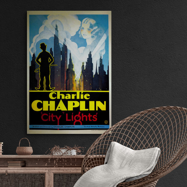 Charlie Chaplin - City Lights Vintage Movie Wall Art - Canvas Wall Art Framed Print - Various Sizes