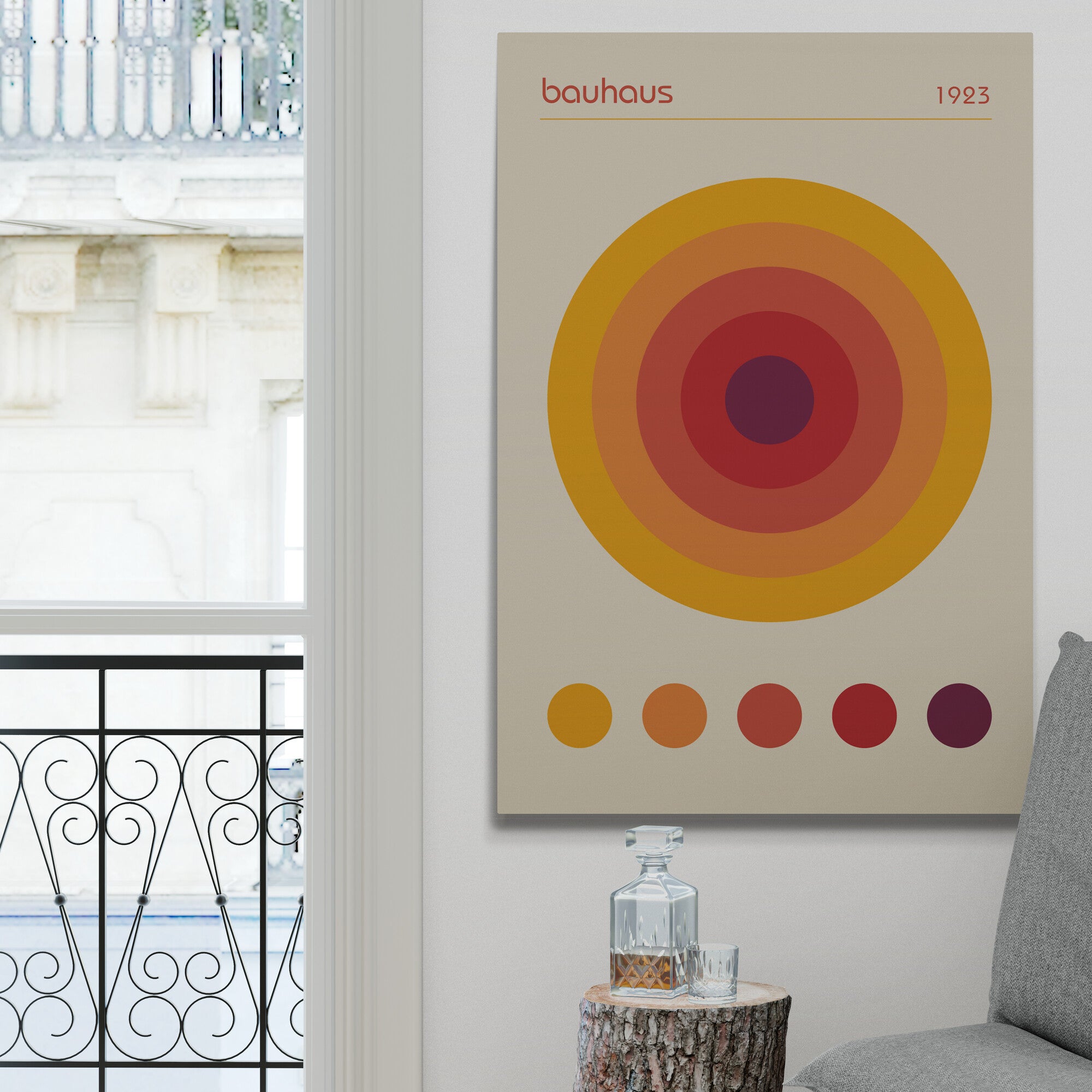 Bauhaus Concentric Circles Wall Art - Canvas Wall Art Framed Print - Various Sizes