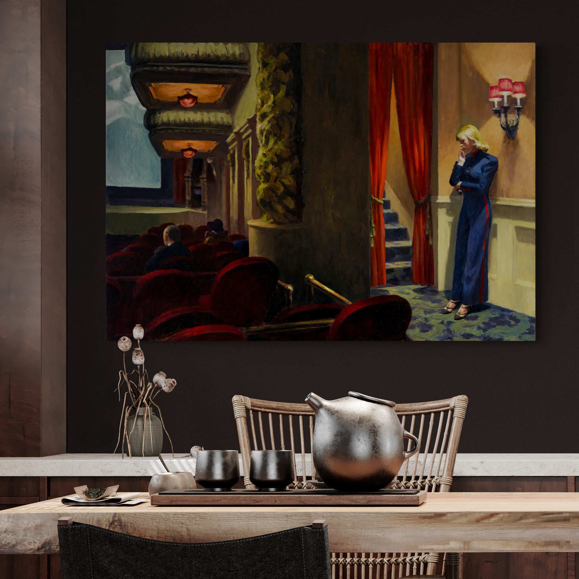 New York Movie - Wall Art by Edward Hopper - Canvas Wall Art Framed Print - Various Sizes
