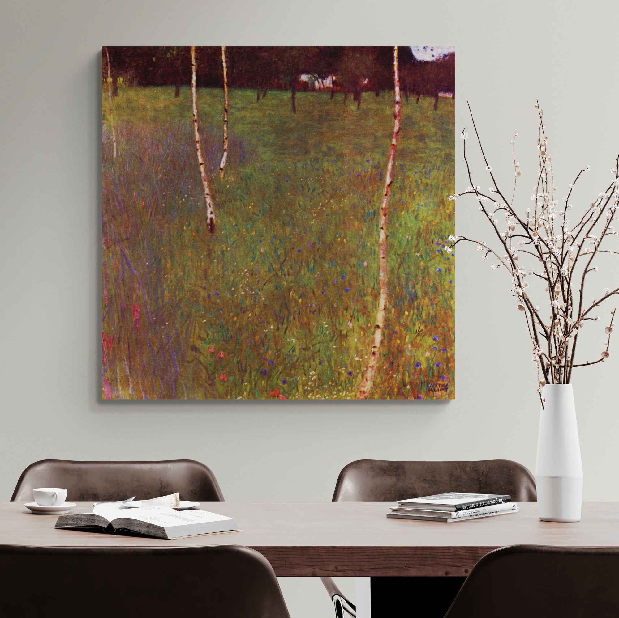 Farmhouse With Birch Trees by Gustav Klimt - Framed Canvas Wall Art Print - Various Sizes