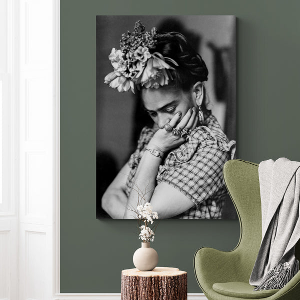 Frida Kahlo - Black and White Vintage Photo - Wall Art - Canvas Wall Art Framed Print - Various Sizes
