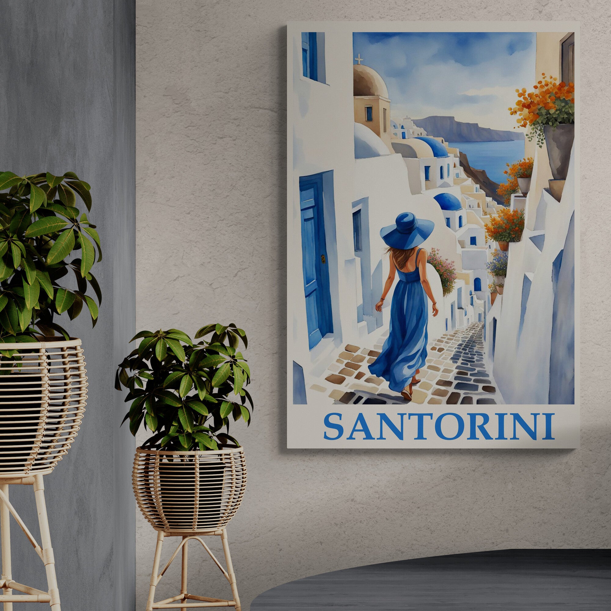 Santorini - Greece Wall Art - Canvas Wall Art Framed Print - Various Sizes