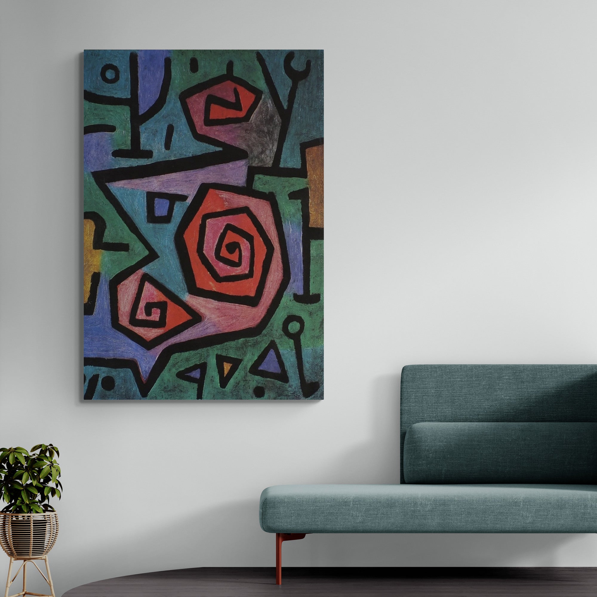 Heroic Roses - Abstract Art by Paul Klee - Canvas Wall Art Framed Print - Various Sizes