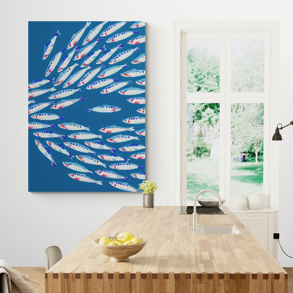 Shoal Of Fish - Blue Art Print - Canvas Wall Art Framed Print - Various Sizes