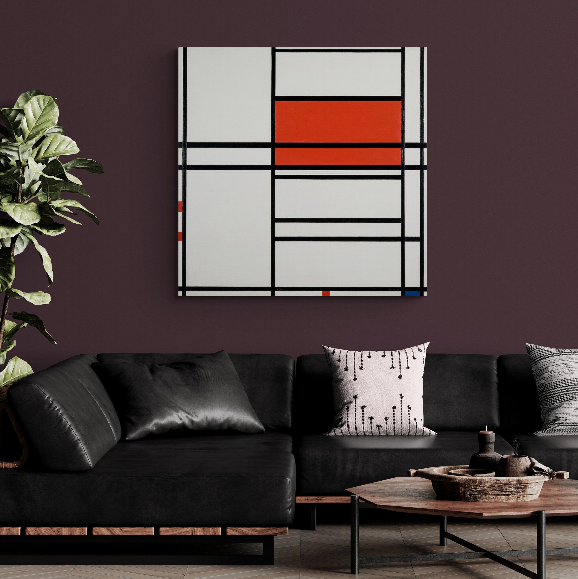 Composition No. 4 with Red and Blue Wall Art by Piet Mondrian - Framed Canvas Wall Art Print - Various Sizes