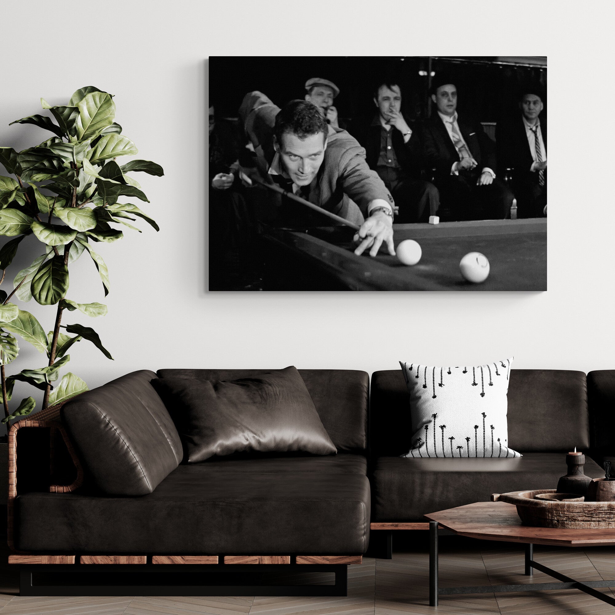 The Hustler - Classic Movie - Paul Newman Playing Pool - Canvas Wall Art Framed Print - Various Sizes