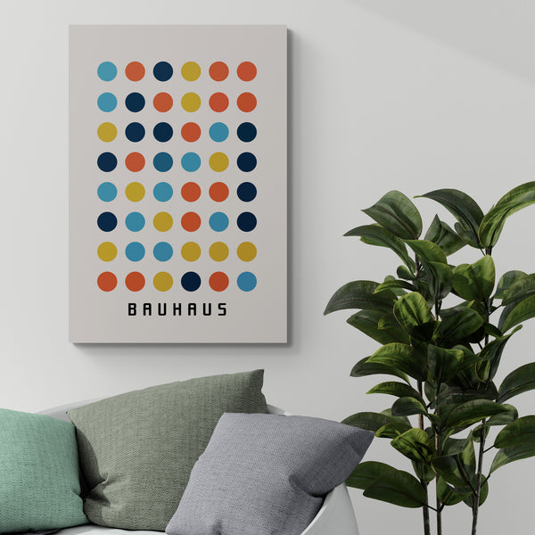 Bauhaus Dot Matrix Multicoloured Circles - Canvas Wall Art Framed Print - Various Sizes