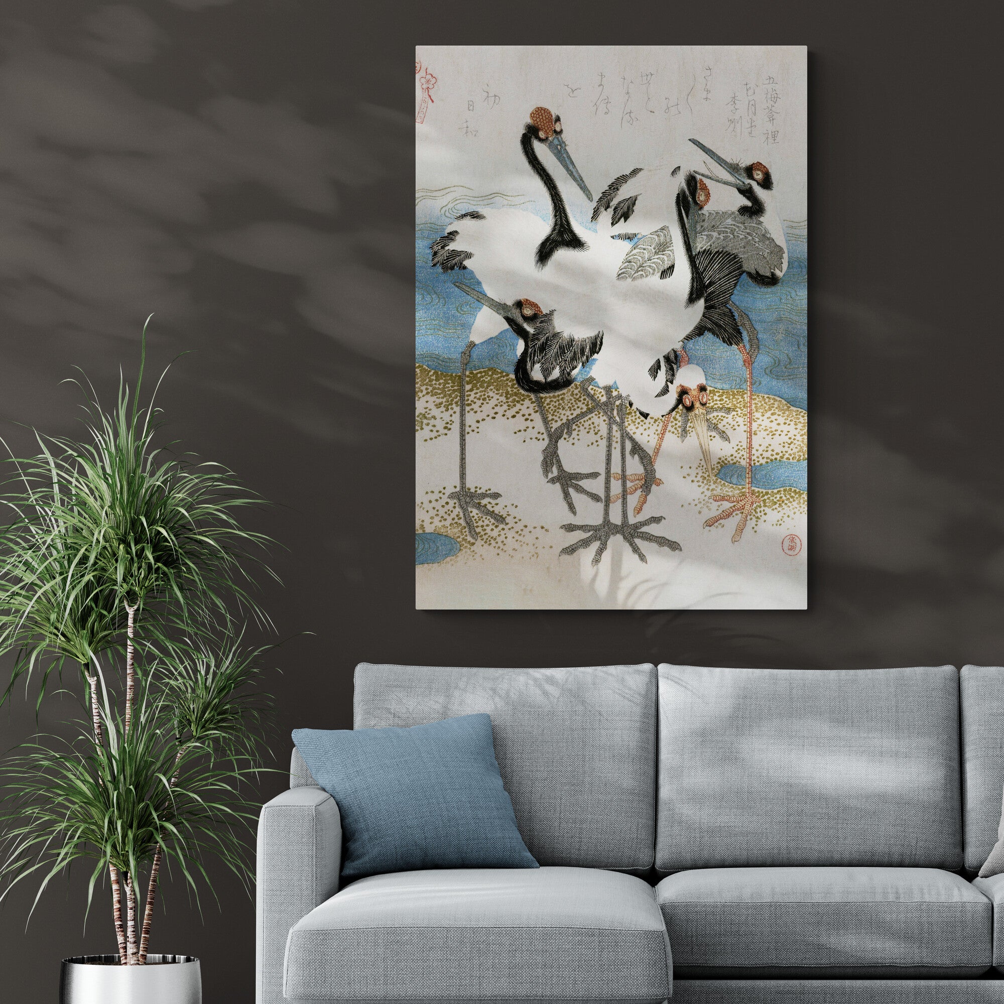 Five Cranes - Vintage Japanese Wall Art by Kubota Shunman - Canvas Wall Art Framed  Print - Various Sizes