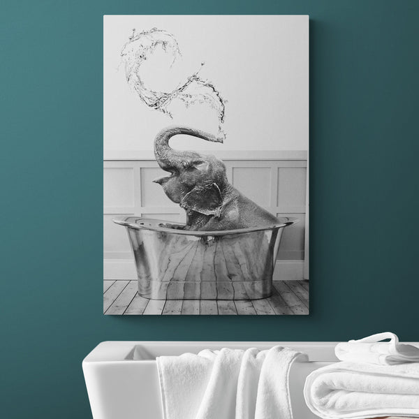 Elephant in Bath Tub - Funny Bathroom Wall Art - Canvas Wall Art Framed Print - Various Sizes