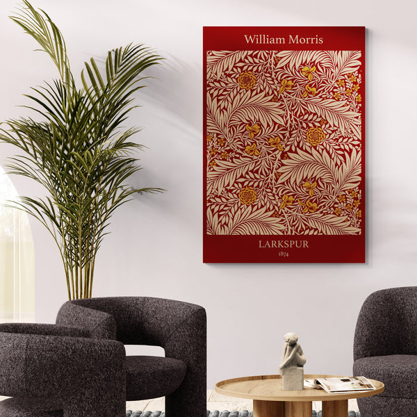 Larkspur Pattern in Red - Wall art by William Morris - Canvas Wall Art Framed Print - Various Sizes