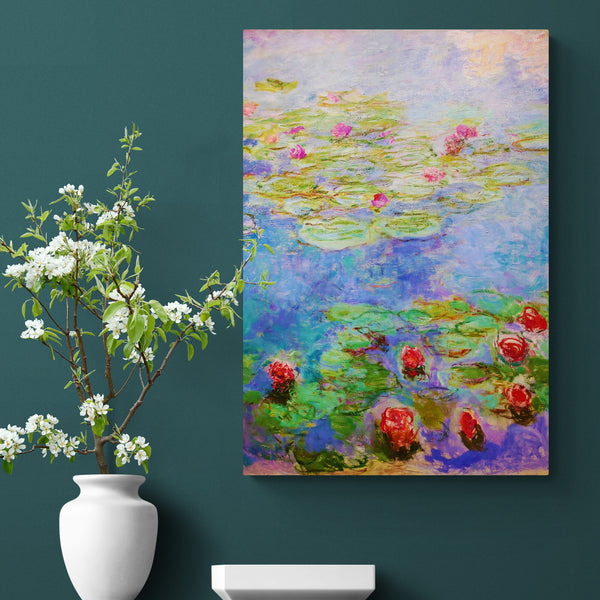 Water Lilies Red - Wall Art by Claude Monet - Canvas Wall Art Framed Print - Various Sizes