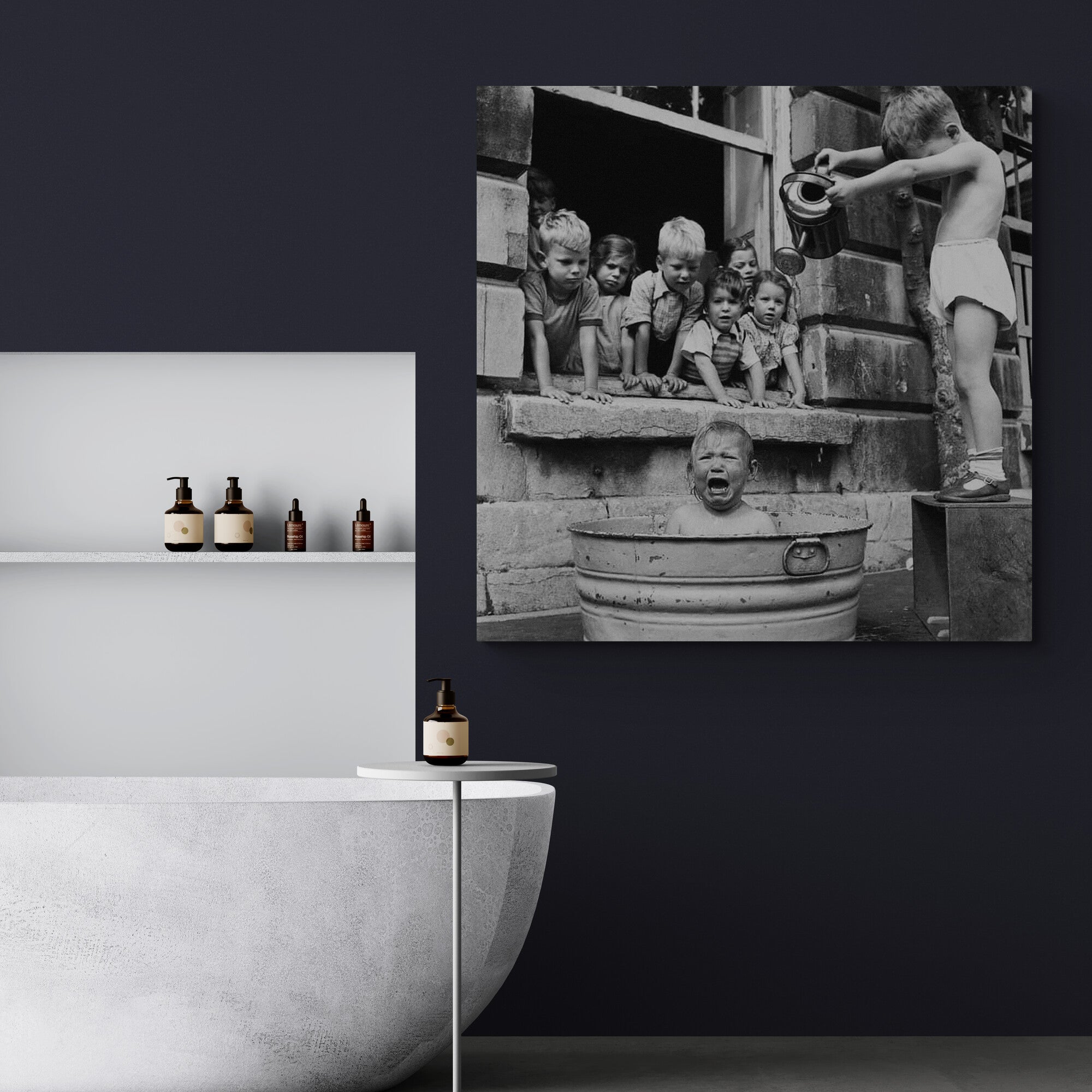 Bath Time - Funny Vintage Bathroom Wall Art - Framed Canvas Wall Art Print - Various Sizes