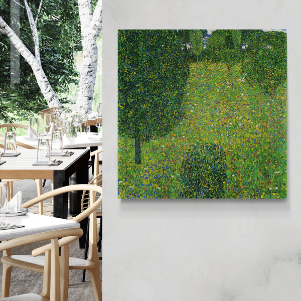 Landscape Garden Meadow In Flower by Gustav Klimt - Framed Canvas Wall Art Print - Various Sizes