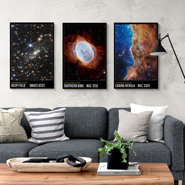 NASA Deep Field Set Of 3  - James Webb Space Telescope First Images, Carina Nebula - Canvas Wall Art Framed Prints - Various Sizes