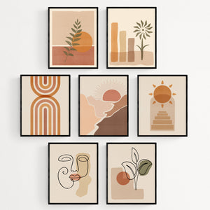 Boho Minimalist Wall Art - Set of 7 Images - (10" x 8" | Unframed) - Rolled Prints | Canvas - Boho Décor - Home Decor - Aesthetic Art