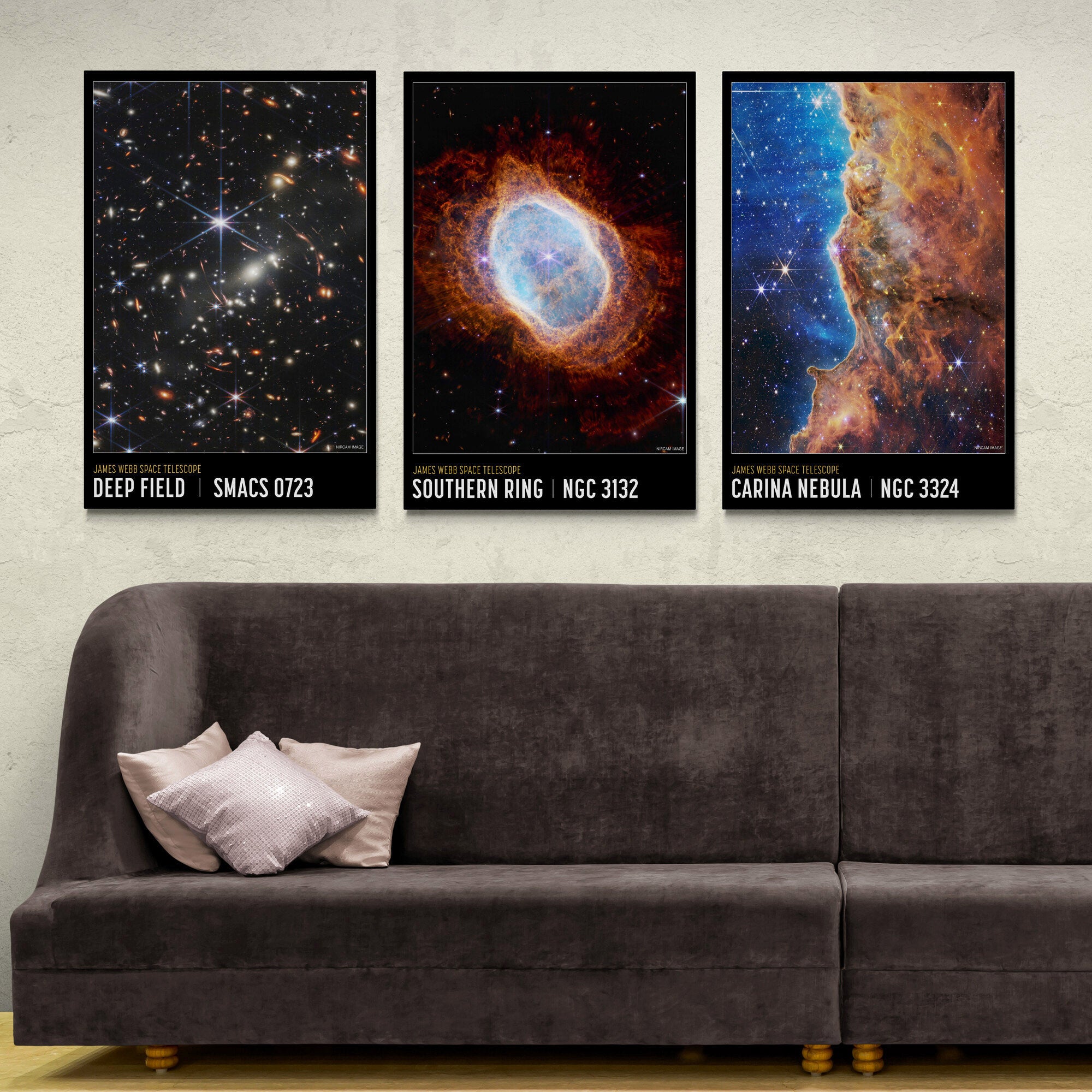 NASA Deep Field Set Of 3  - James Webb Space Telescope First Images, Carina Nebula - Canvas Wall Art Framed Prints - Various Sizes