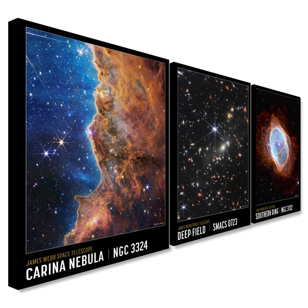 NASA Deep Field Set Of 3  - James Webb Space Telescope First Images, Carina Nebula - Canvas Wall Art Framed Prints - Various Sizes