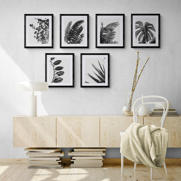 Botanical Wall Art Monochrome - Natural Plant Leaves - Home Decor - Set Of 6 Unframed - Rolled Prints | Canvas - Home Decor