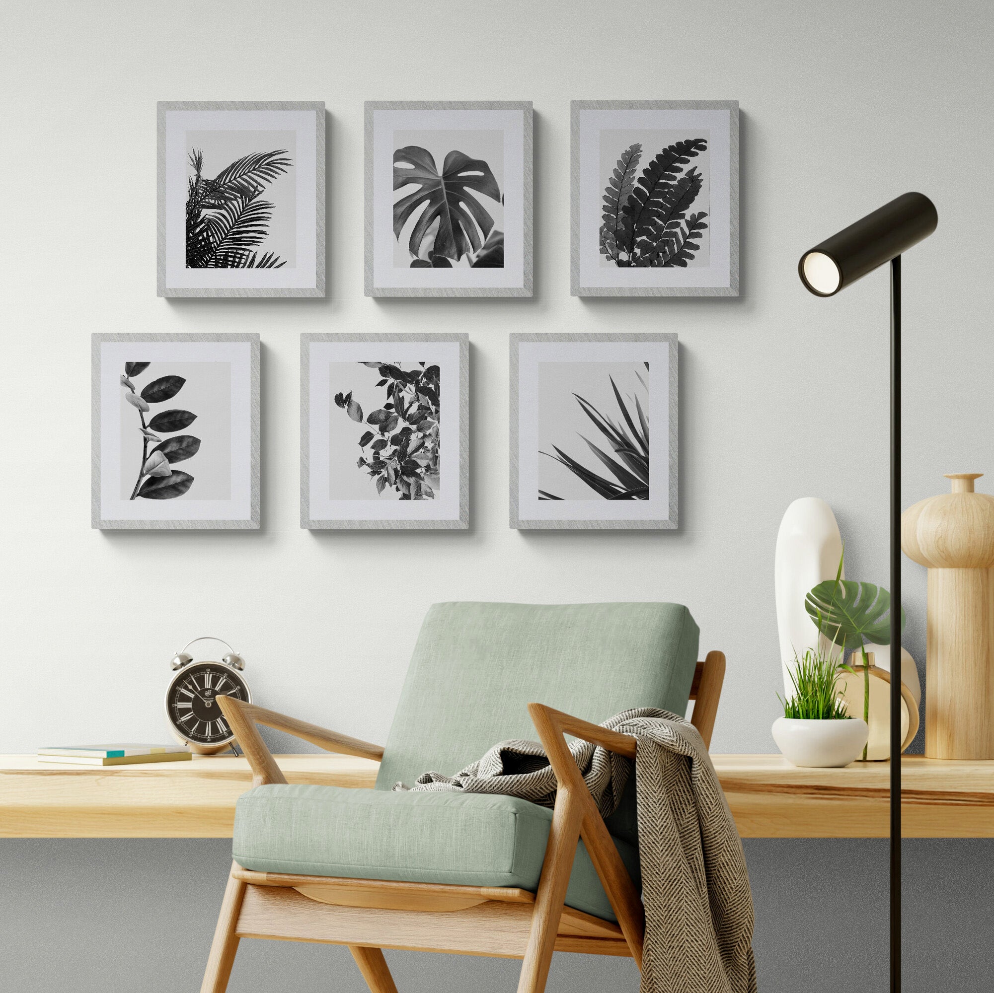 Botanical Wall Art Monochrome - Natural Plant Leaves - Home Decor - Set Of 6 Unframed - Rolled Prints | Canvas - Home Decor