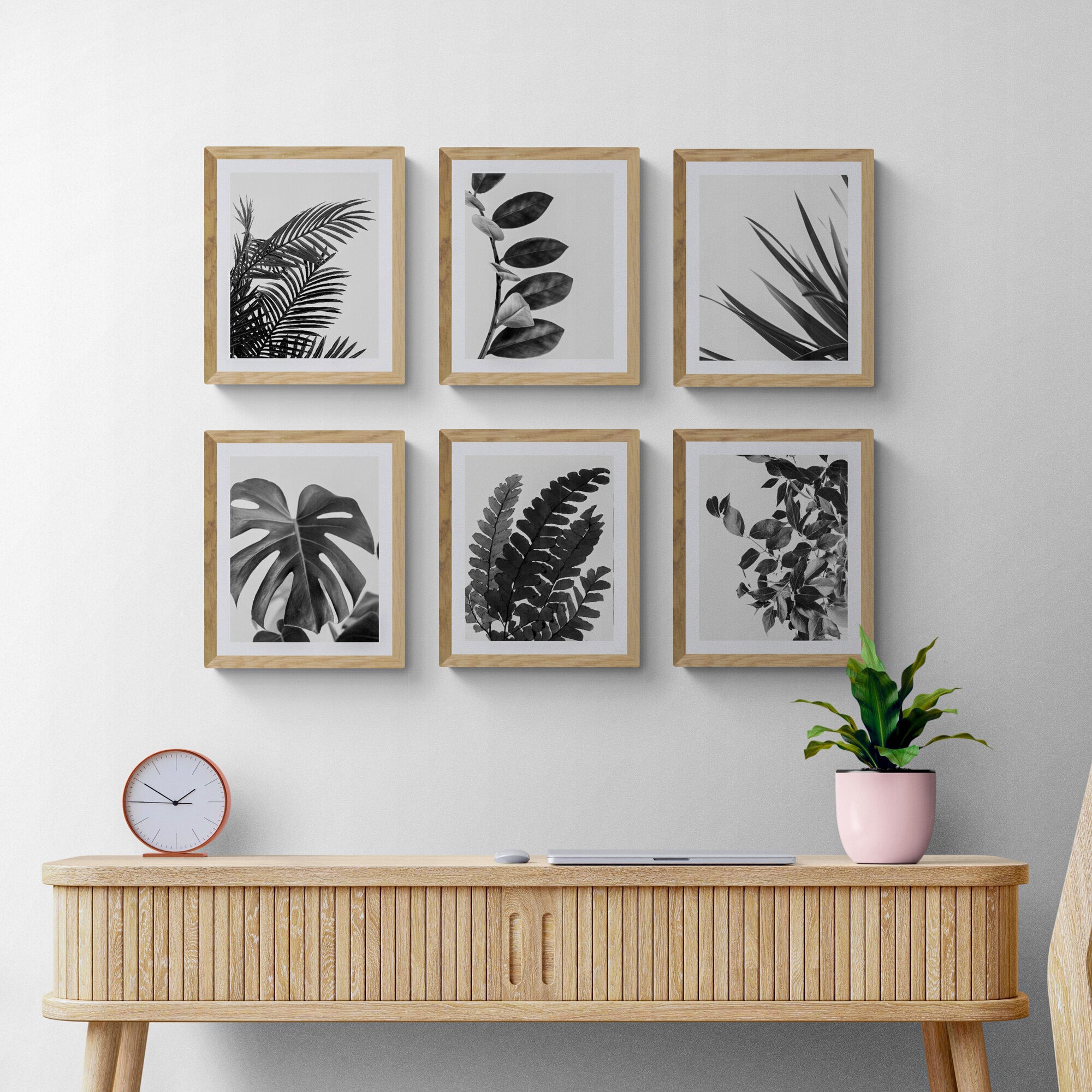 Botanical Wall Art Monochrome - Natural Plant Leaves - Home Decor - Set Of 6 Unframed - Rolled Prints | Canvas - Home Decor