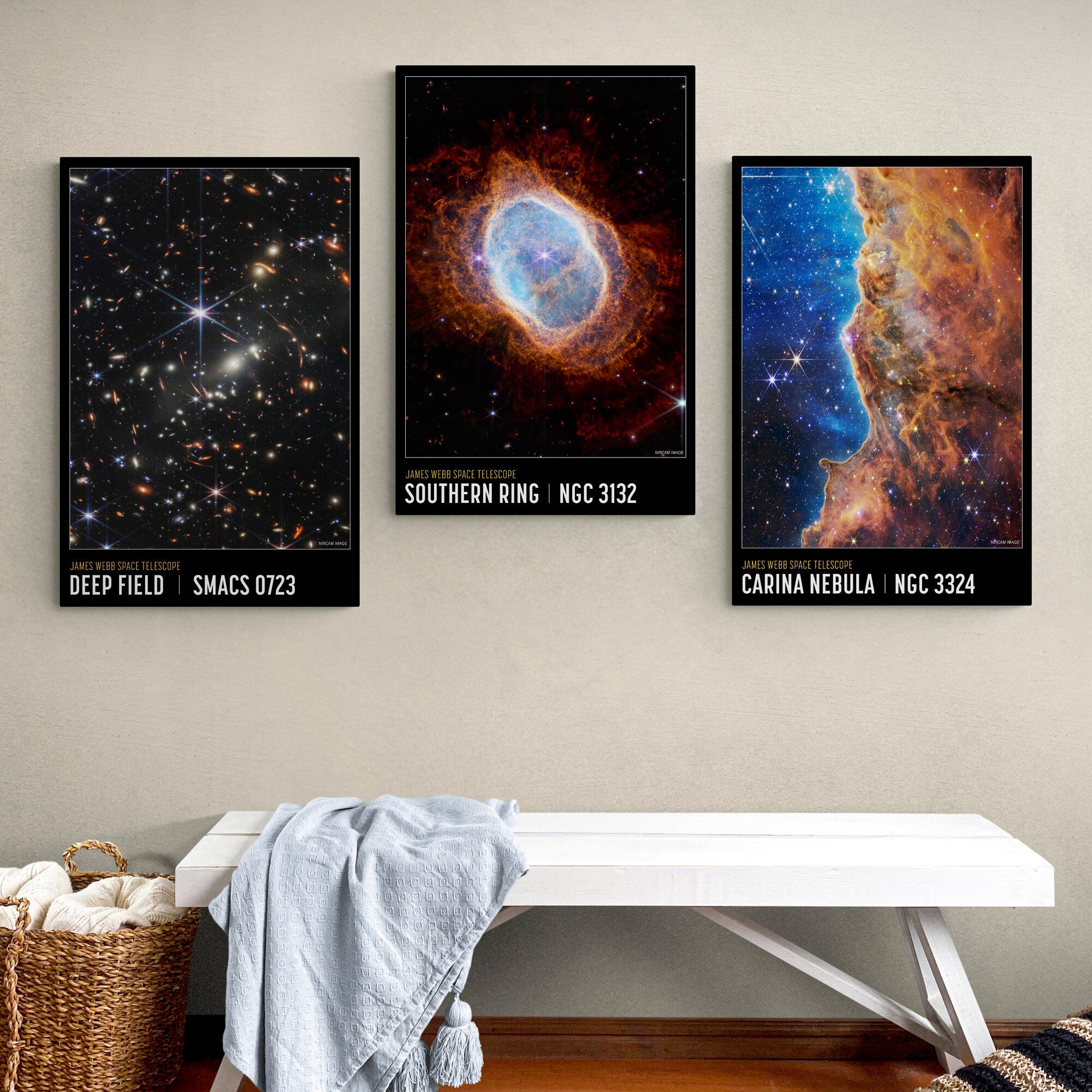 NASA Deep Field Set Of 3  - James Webb Space Telescope First Images, Carina Nebula - Canvas Wall Art Framed Prints - Various Sizes
