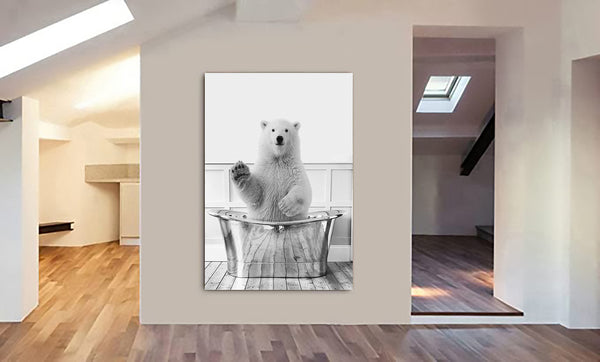 Polar Bear In Bath - Funny Bathroom Wall Art - Canvas Wall Art Framed Print - Various Sizes