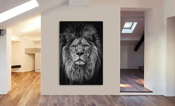 Lions Head - Male - Black and White Wall Art - Canvas Wall Art Framed Print - Various Sizes