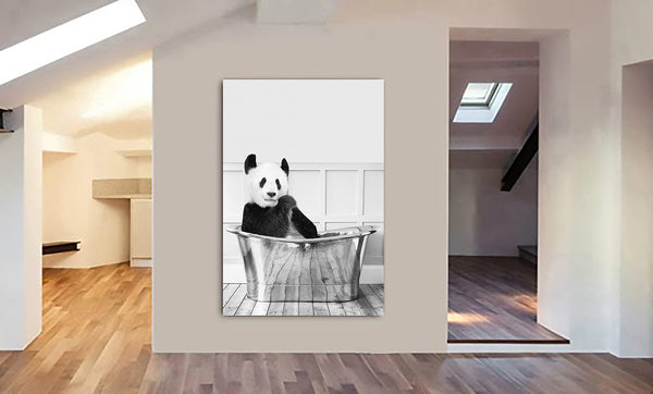 Panda In Bath - Funny Bathroom Wall Art - Canvas Wall Art Framed Print - Various Sizes