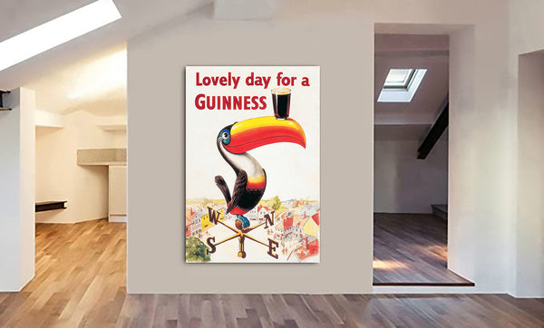 Vintage Advertising Guinness Drinking - Kitchen Wall Art - Canvas Wall Art Framed Print - Various Sizes