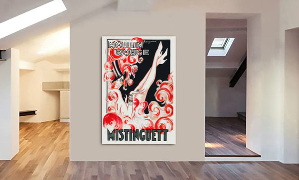 Moulin Rouge Mistinguett Vintage Cabaret Wall Art - Canvas Wall Art Framed Print - Various Sizes