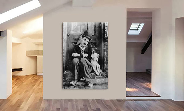 A Dogs Life - Charlie Chaplin Movie Art - Canvas Wall Art Framed Print - Various Sizes