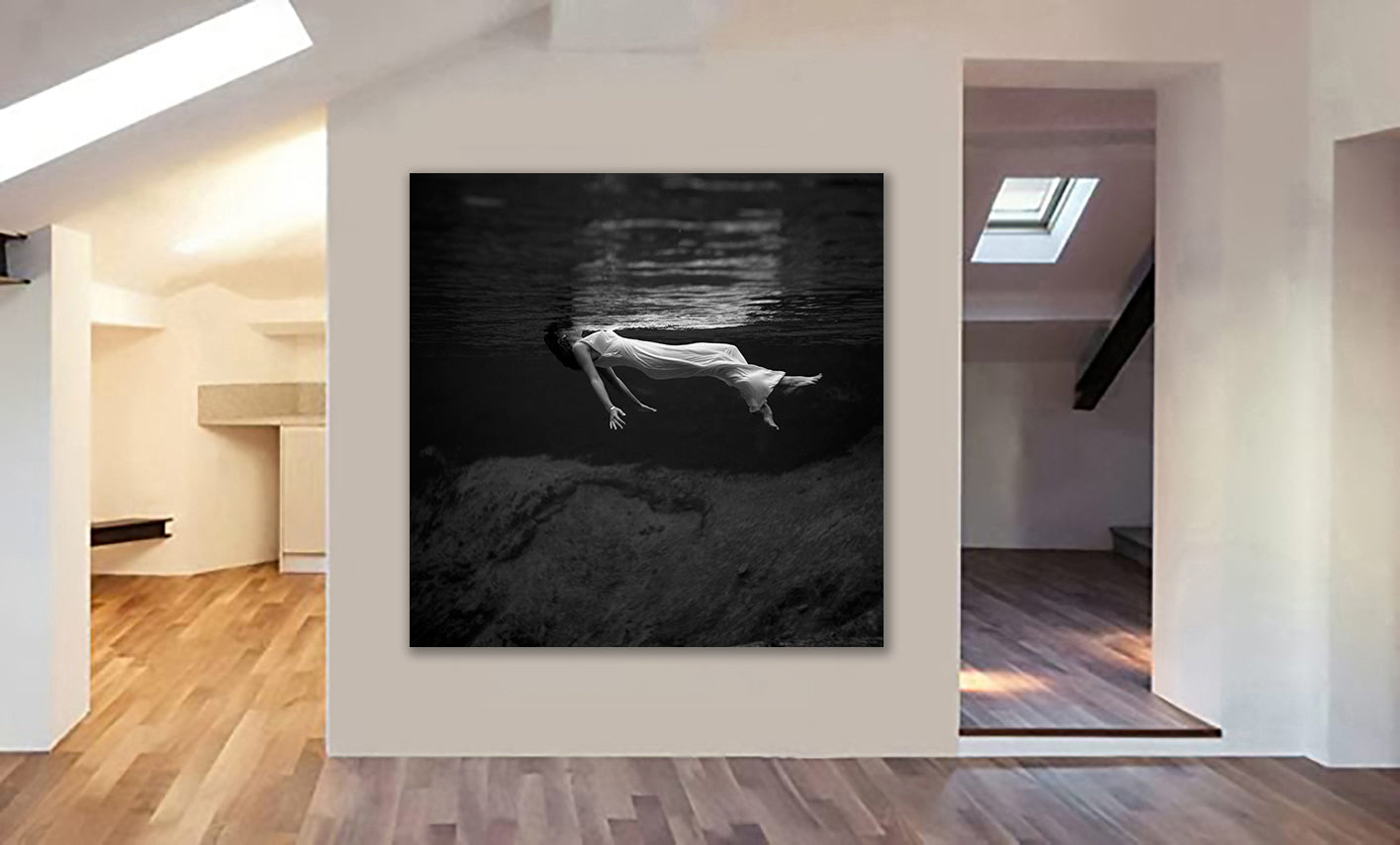 A Woman Floats In Water - Fashion Photography By Toni Frissell 1947 - Framed Canvas Wall Art Print - Various Sizes
