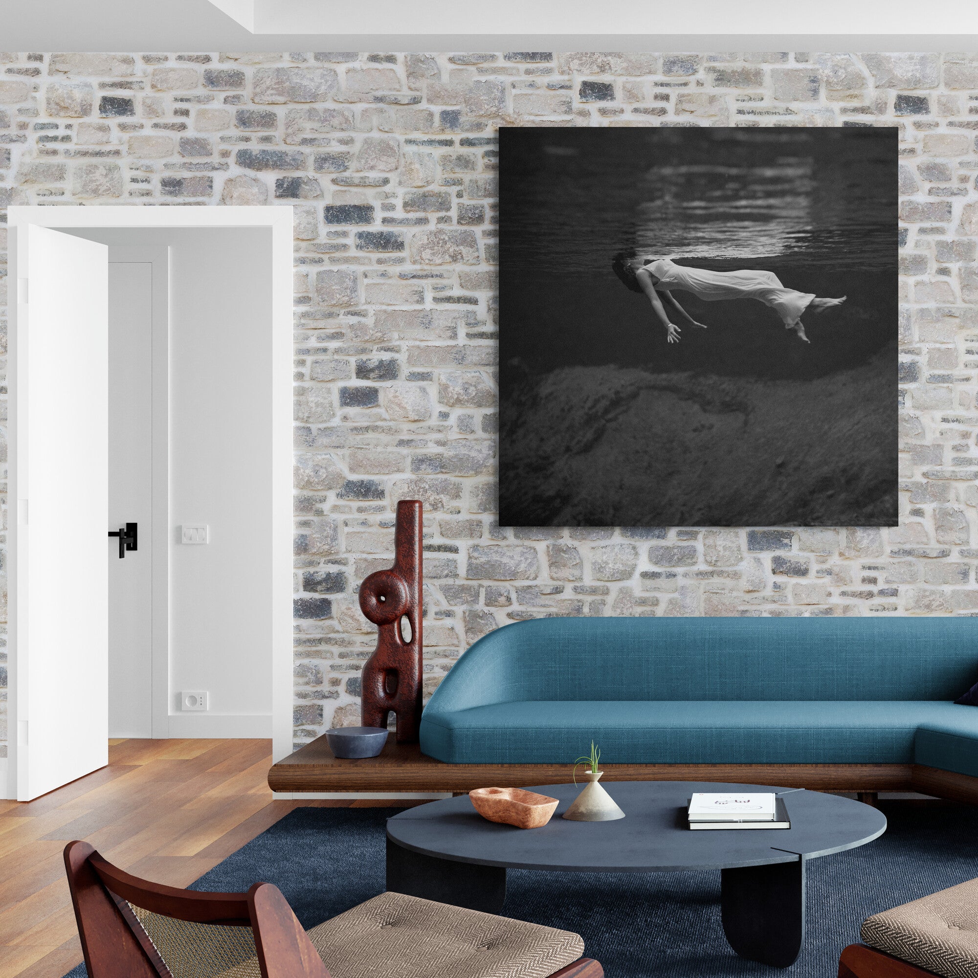 A Woman Floats In Water - Fashion Photography By Toni Frissell 1947 - Framed Canvas Wall Art Print - Various Sizes