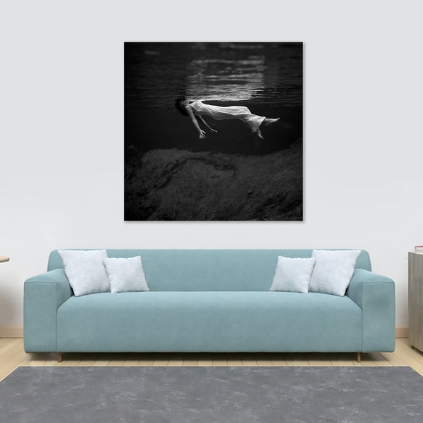 A Woman Floats In Water - Fashion Photography By Toni Frissell 1947 - Framed Canvas Wall Art Print - Various Sizes