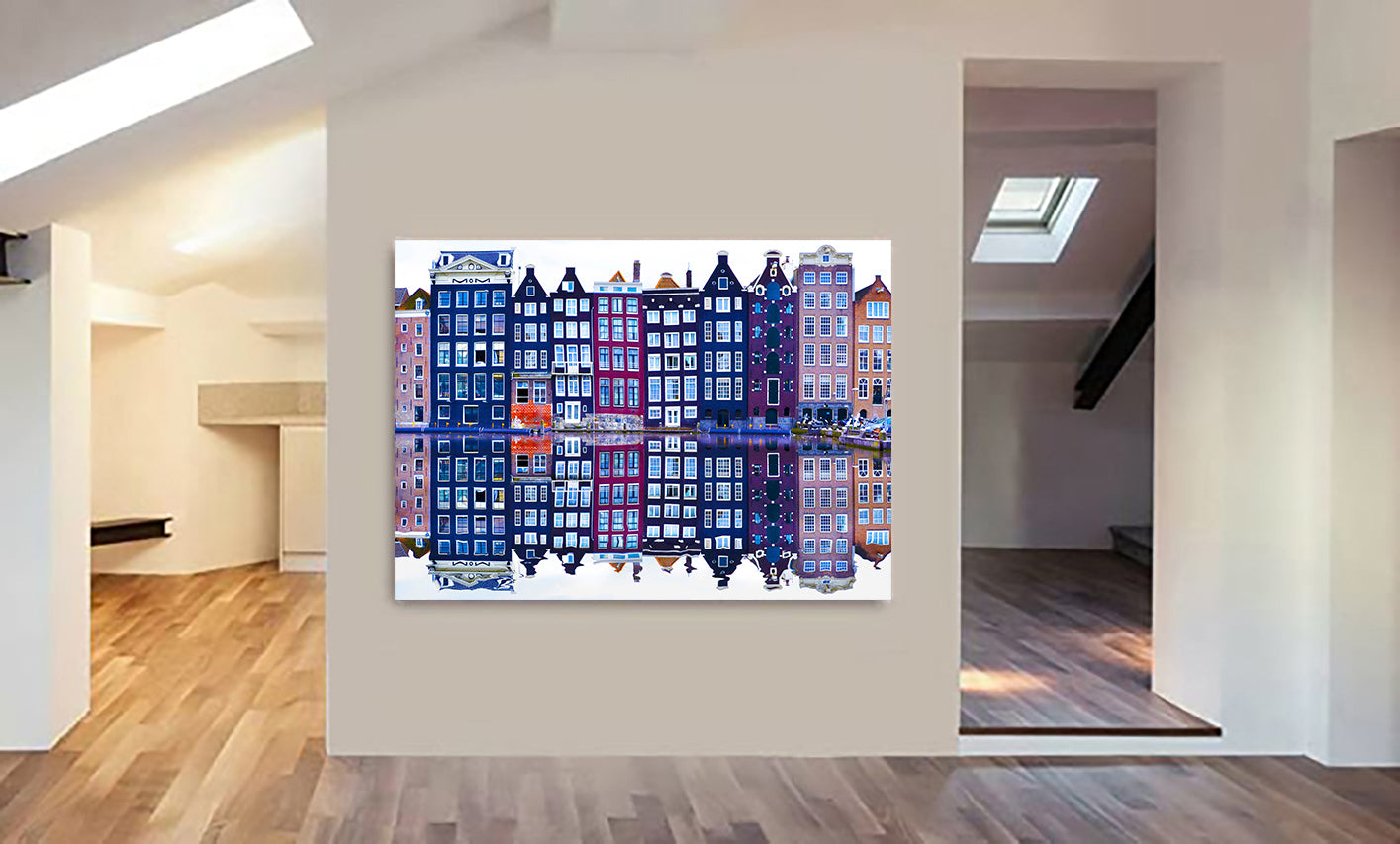 Amsterdam - European Buildings Wall Art - Canvas Wall Art Framed Print. Various Sizes