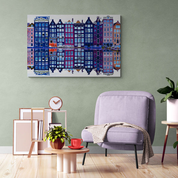 Amsterdam - European Buildings Wall Art - Canvas Wall Art Framed Print. Various Sizes