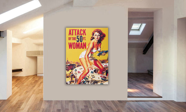 Attack Of The 50ft Woman Movie Cover - Canvas Wall Art Framed Print - Various Sizes