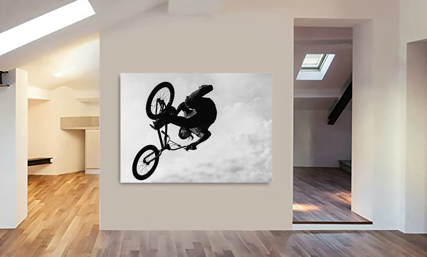 BMX Biker - Black And White Wall Art - Canvas Wall Art Framed  Print - Various Sizes