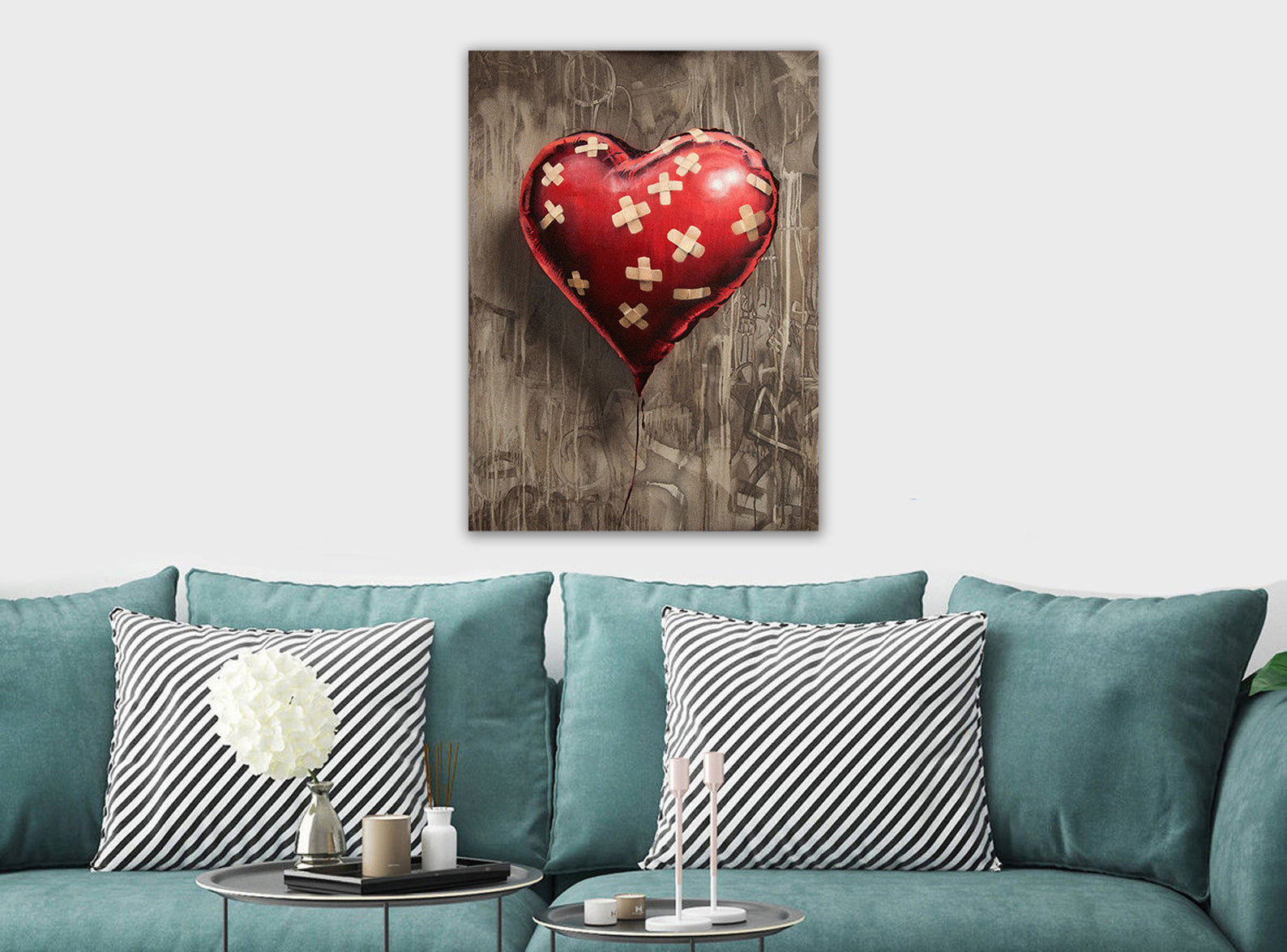 Banksy Bandaid Heart Balloon - Canvas Wall Art Framed Print