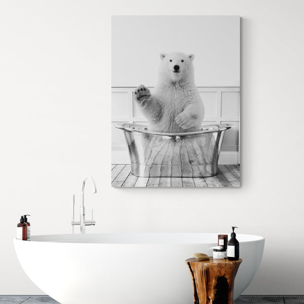 Polar Bear In Bath - Funny Bathroom Wall Art - Canvas Wall Art Framed Print - Various Sizes